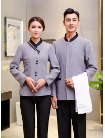 保潔服女式斜杠男式一粒扣 灰色